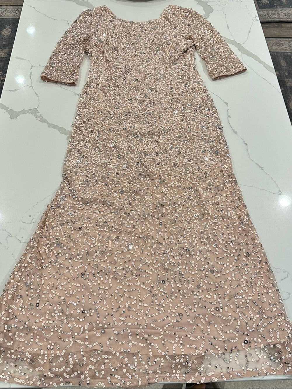Adrianna Papell Scoop Back Sequin Gown Champagne Silver 12 Formal Dress Wedding - Picture 9 of 15